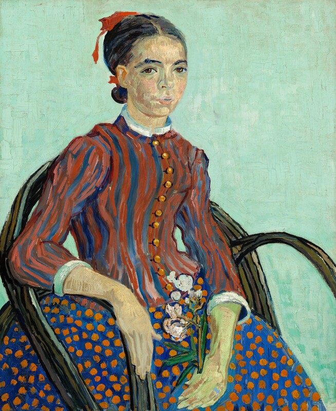 Portrait of a Woman in Striped Dress